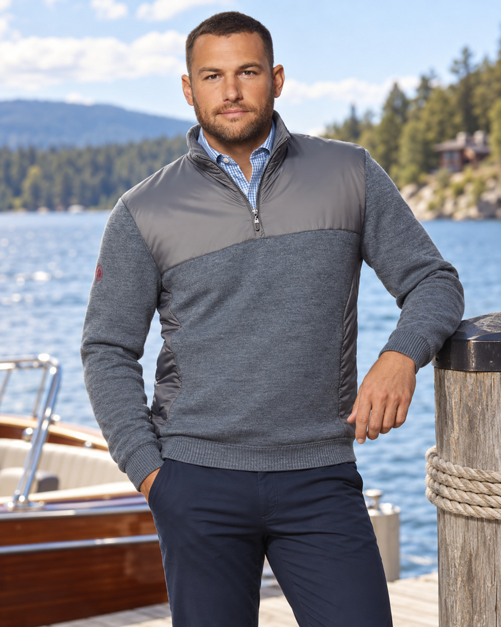 johnnie-O Odin Charcoal 1/4 Zip Pullover 2XL Padded Lake Cabincore Athleisure